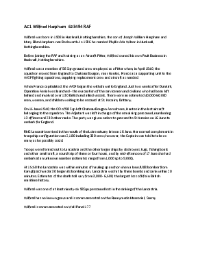 A preview of a PDF biography for Harpham, Wilfred